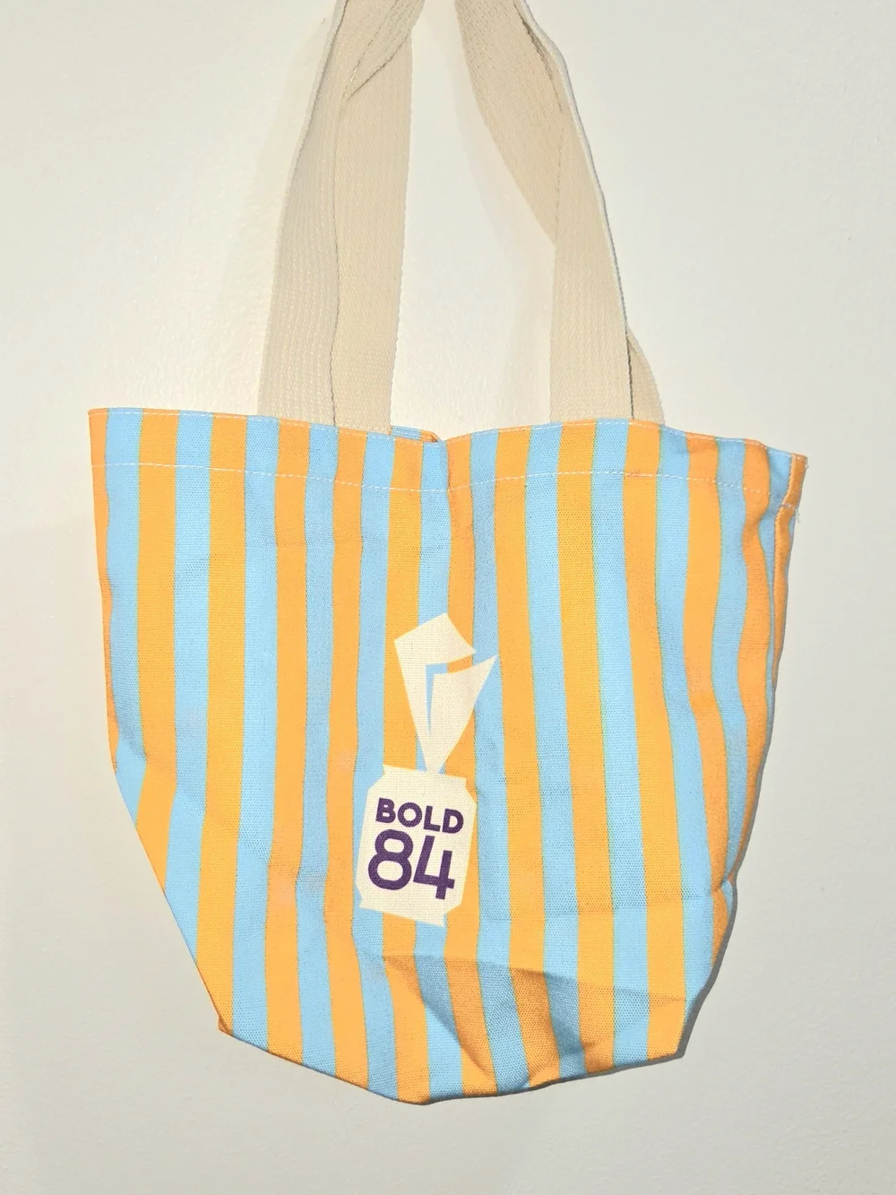 Striped Orange and Light Blue Canvas Tote with Cream Straps